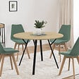 ID MARKET - Table à manger fixe ronde YSEULT 4-6 personnes bois et noir design industriel 110 cm - vignette