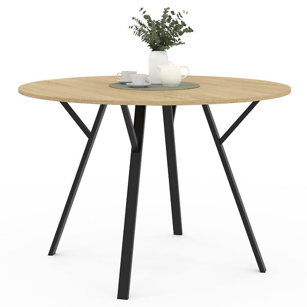 ID MARKET - Table à manger fixe ronde YSEULT 4-6 personnes bois et noir design industriel 110 cm - large