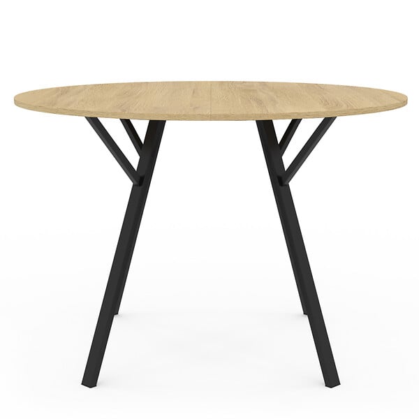 ID MARKET - Table à manger fixe ronde YSEULT 4-6 personnes bois et noir design industriel 110 cm - large