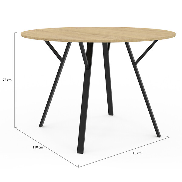 ID MARKET - Table à manger fixe ronde YSEULT 4-6 personnes bois et noir design industriel 110 cm - large