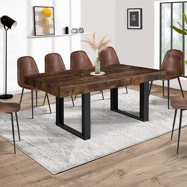ID MARKET - Table à manger extensible rectangle PHOENIX 6-12 personnes bois effet vieilli et noir 200-300 cm - large