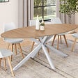 ID MARKET - Table à manger ovale ALIX 10 personnes pied araignée bois et blanc 200 cm - vignette
