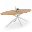 ID MARKET - Table à manger ovale ALIX 10 personnes pied araignée bois et blanc 200 cm - vignette