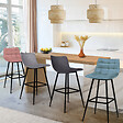 ID MARKET - Lot de 4 tabourets de bar MADY en velours mix color pastel bleu, gris clair, gris foncé, rose - vignette