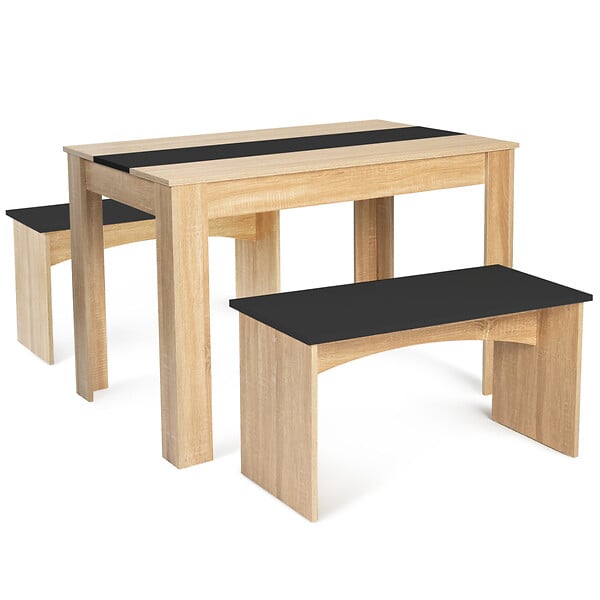 ID MARKET - Ensemble table à manger et 2 bancs ROZY 4 personnes façon hêtre et noir 110 cm - large