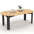 ID MARKET - Table à manger extensible ronde DONA 4-10 personnes noire plateau façon hêtre 110-200 cm - vignette