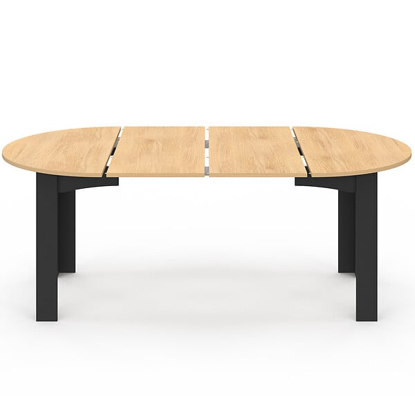 ID MARKET - Table à manger extensible ronde DONA 4-10 personnes noire plateau façon hêtre 110-200 cm - large