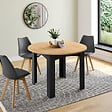 ID MARKET - Table à manger extensible ronde DONA 4-10 personnes noire plateau façon hêtre 110-200 cm - vignette
