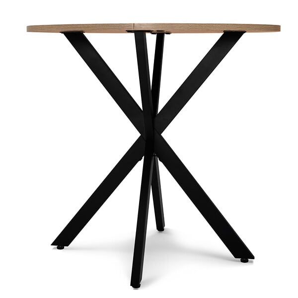 ID MARKET - Table à manger ronde ALIX 4 personnes pied araignée bois et noir 80 cm - large