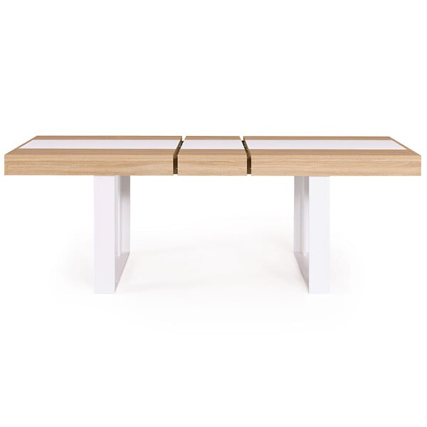 ID MARKET - Table à manger extensible rectangle PHOENIX 4-8 personnes bois et blanc bande centrale blanche 160-200 cm - large