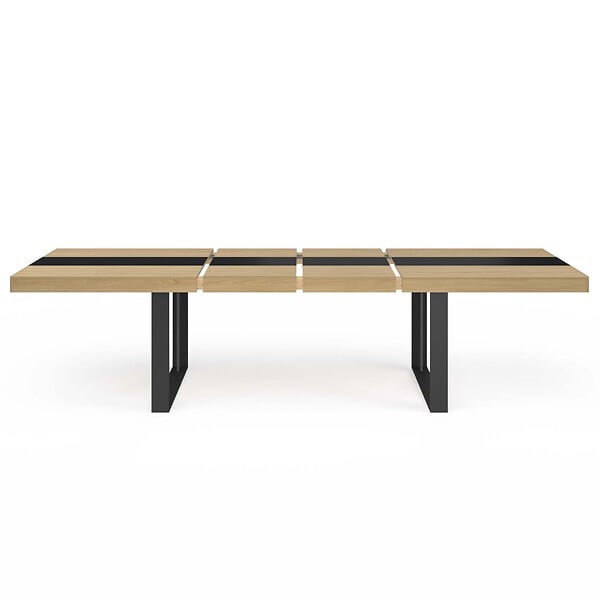 ID MARKET - Table à manger extensible rectangle PHOENIX 6-12 personnes bois et noir bande centrale noire 200-300 cm - large
