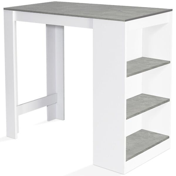 ID MARKET - Table de bar BARTH 2 à 4 personnes bois blanc plateau effet béton - large