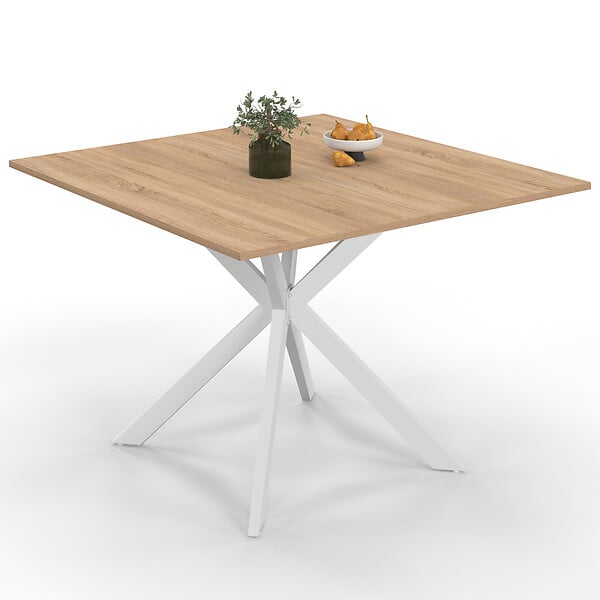 ID MARKET - Table à manger carrée ALIX 8 personnes pied araignée bois et blanc 110 cm - large