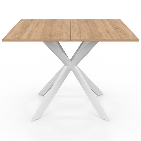 ID MARKET - Table à manger carrée ALIX 8 personnes pied araignée bois et blanc 110 cm - large