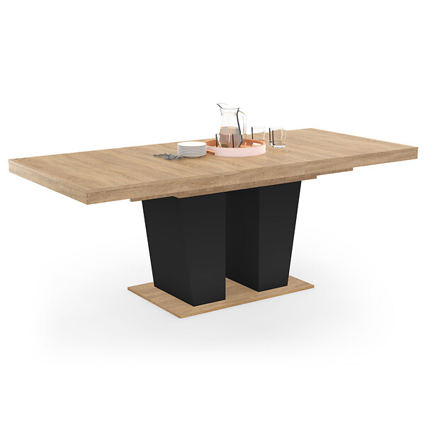 ID MARKET - Table à manger extensible rectangle ELIAD 6-10 personnes bois et noir 160-200 cm - large
