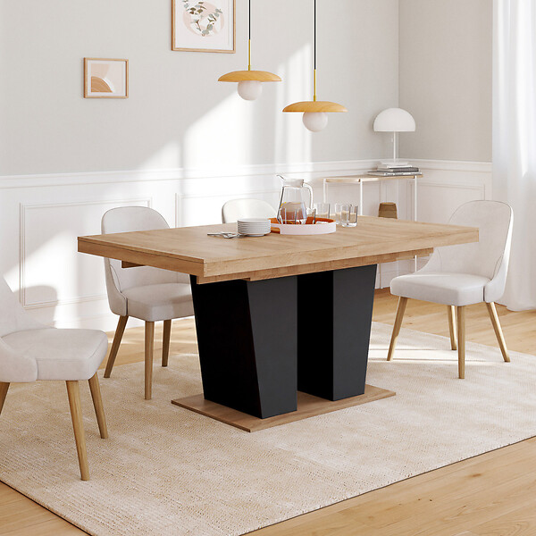 ID MARKET - Table à manger extensible rectangle ELIAD 6-10 personnes bois et noir 160-200 cm - large