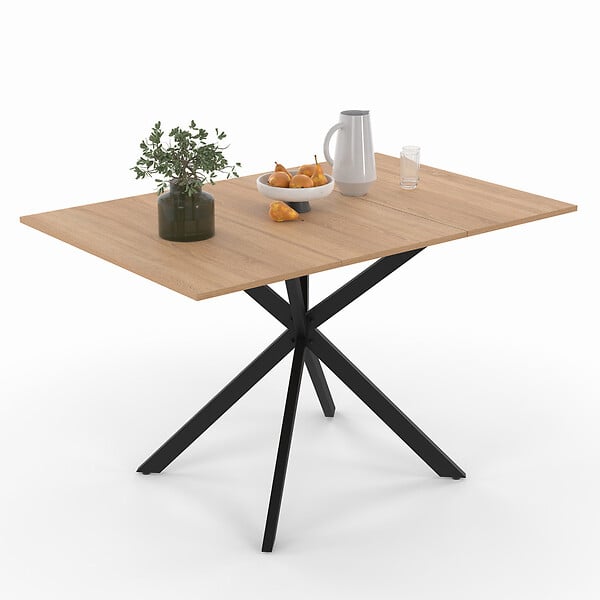 ID MARKET - Table à manger extensible carrée ALIX 4-6 personnes pied araignée bois et noir 80-120 cm - large
