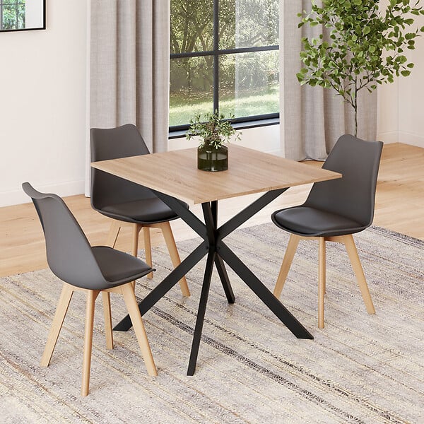 ID MARKET - Table à manger extensible carrée ALIX 4-6 personnes pied araignée bois et noir 80-120 cm - large