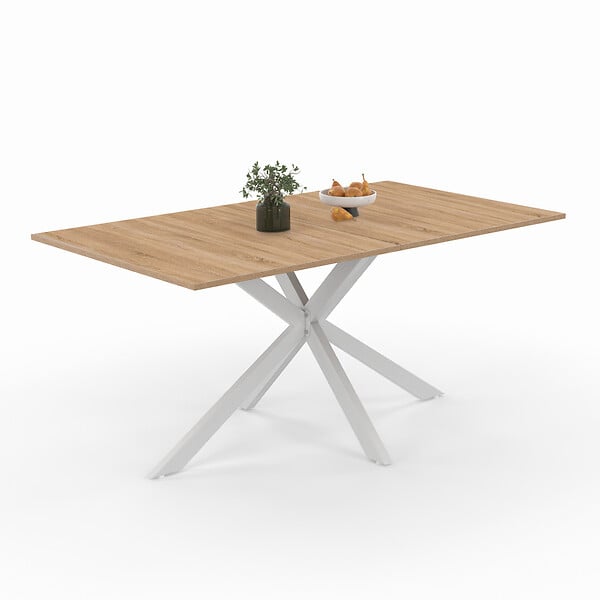 ID MARKET - Table à manger rectangle ALIX 8 personnes pied araignée bois et blanc 160 cm - large