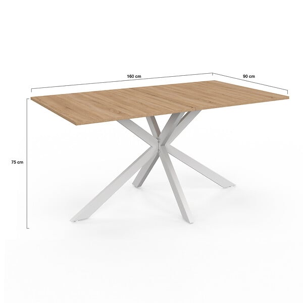 ID MARKET - Table à manger rectangle ALIX 8 personnes pied araignée bois et blanc 160 cm - large