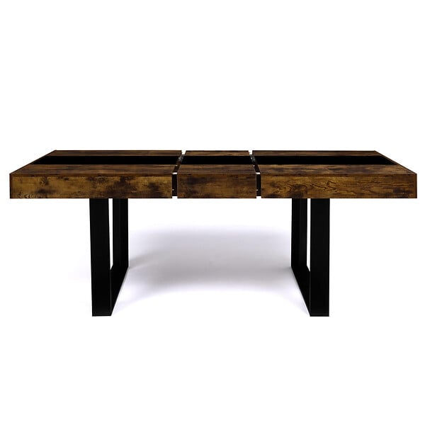 ID MARKET - Table à manger extensible rectangle PHOENIX 4-8 personnes bois effet vieilli et noir bande centrale noire 160-200 cm - large