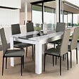 ID MARKET - Ensemble table à manger GEORGIA 140 cm blanche et grise et 6 chaises ROMANE grises - vignette