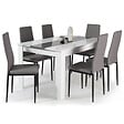 ID MARKET - Ensemble table à manger GEORGIA 140 cm blanche et grise et 6 chaises ROMANE grises - vignette