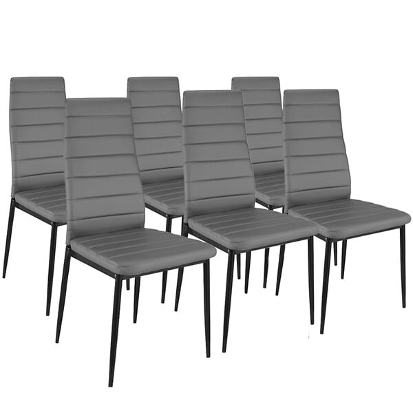 ID MARKET - Ensemble table à manger GEORGIA 140 cm blanche et grise et 6 chaises ROMANE grises - large