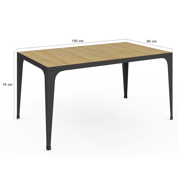 ID MARKET - Table à manger rectangle NELLY 8 personnes bois et noir design industriel 150 cm - large
