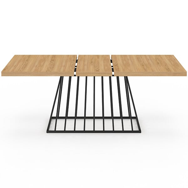 ID MARKET - Table à manger extensible rectangle YUNA 6-10 personnes plateau bois et pied filaire en métal noir 160 - 200 cm - large
