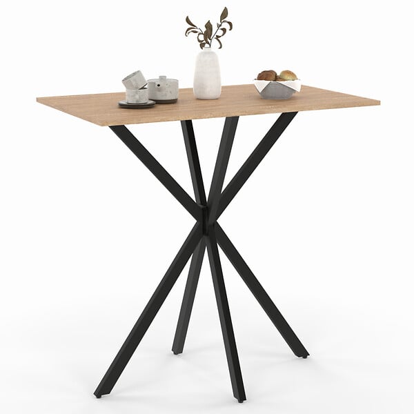 ID MARKET - Table haute de bar rectangulaire ALIX pied araignée bois et noir 100 cm - large