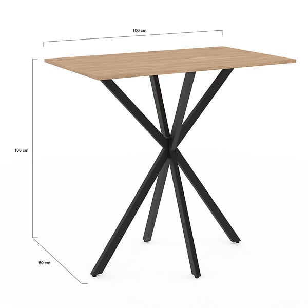 ID MARKET - Table haute de bar rectangulaire ALIX pied araignée bois et noir 100 cm - large