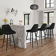 ID MARKET - Lot de 4 tabourets de bar THALYA en velours noir avec demi-accoudoirs - vignette