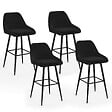 ID MARKET - Lot de 4 tabourets de bar THALYA en velours noir avec demi-accoudoirs - vignette