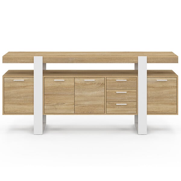 ID MARKET - Buffet 180 cm PHOENIX XXL 4 portes avec 3 tiroirs bois et blanc - large