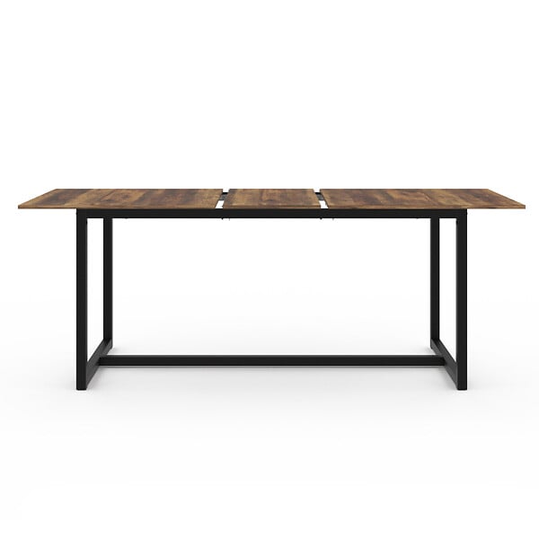 ID MARKET - Table à manger extensible rectangle HAWKINS 6-10 personnes bois foncé 160-200 cm - large