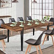 ID MARKET - Table à manger extensible rectangle AUSTRIA 6-10 personnes bois foncé pied épingle noir 160-200 cm - vignette