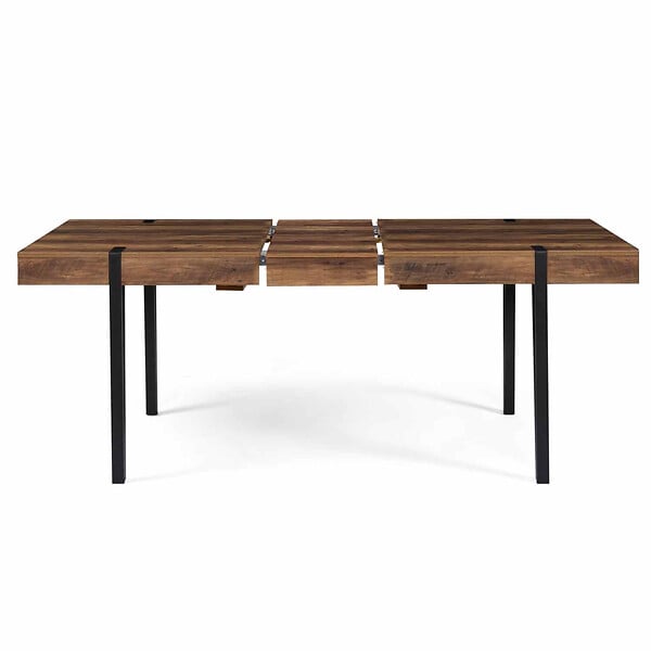ID MARKET - Table à manger extensible rectangle AUSTRIA 6-10 personnes bois foncé pied épingle noir 160-200 cm - large