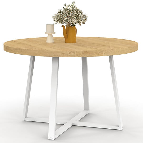 ID MARKET - Table à manger fixe ronde SELMA 4-6 personnes bois et blanc 110 cm - large