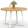 ID MARKET - Table à manger fixe ronde SELMA 4-6 personnes bois et blanc 110 cm - vignette