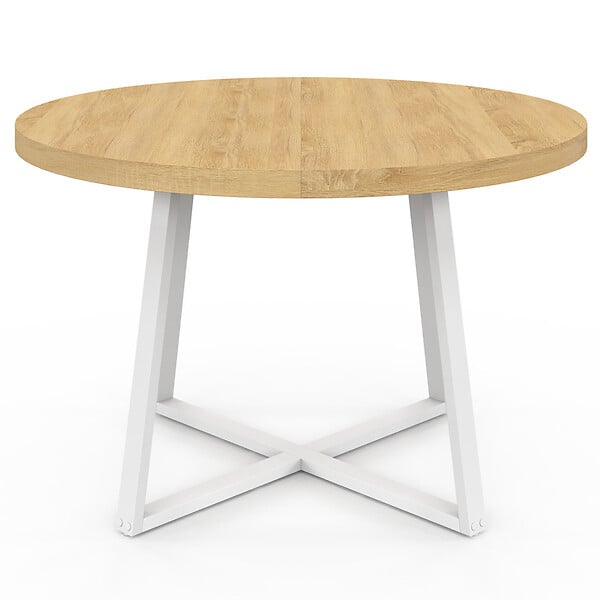 ID MARKET - Table à manger fixe ronde SELMA 4-6 personnes bois et blanc 110 cm - large