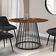ID MARKET - Table à manger ronde YUNA 6 personnes plateau bois foncé HAWKINS et noir 110 cm - vignette