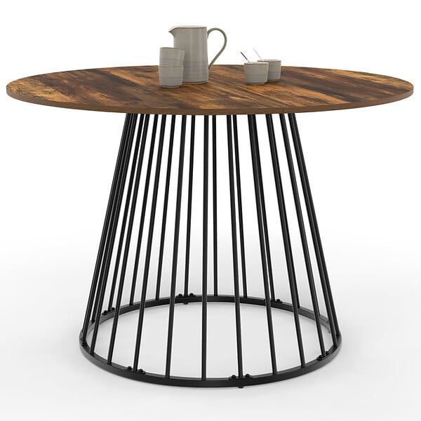 ID MARKET - Table à manger ronde YUNA 6 personnes plateau bois foncé HAWKINS et noir 110 cm - large