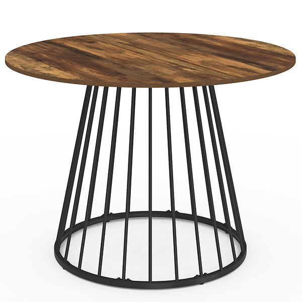 ID MARKET - Table à manger ronde YUNA 6 personnes plateau bois foncé HAWKINS et noir 110 cm - large