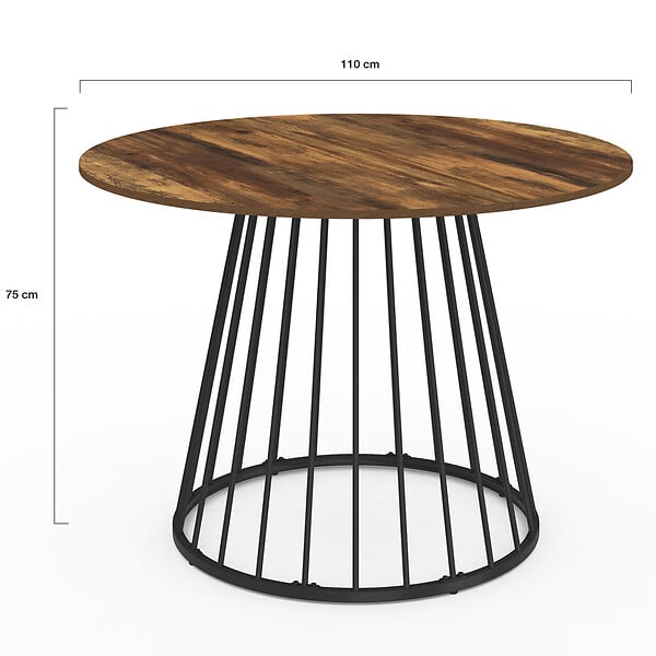 ID MARKET - Table à manger ronde YUNA 6 personnes plateau bois foncé HAWKINS et noir 110 cm - large