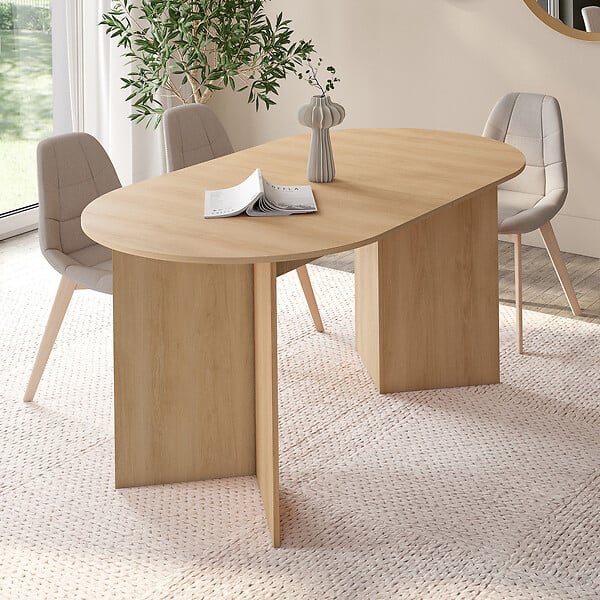 ID MARKET - Table à manger extensible ovale MARTHE 6 -10 personnes bois façon hêtre 160-200 cm - large
