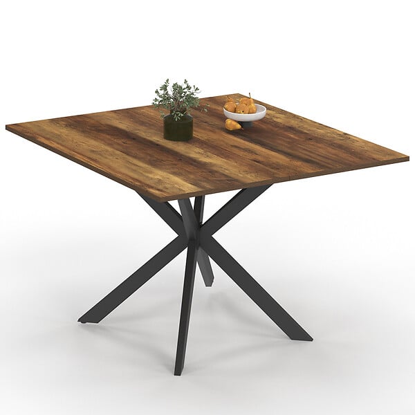 ID MARKET - Table à manger carrée ALIX 8 personnes pied araignée noir et plateau bois foncé HAWKINS 110 cm - large