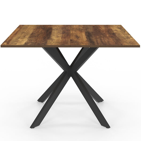 ID MARKET - Table à manger carrée ALIX 8 personnes pied araignée noir et plateau bois foncé HAWKINS 110 cm - large