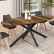 ID MARKET - Table à manger ovale ALIX 10 personnes pied araignée noir et plateau bois foncé HAWKINS 200 cm - vignette