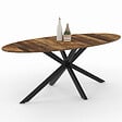 ID MARKET - Table à manger ovale ALIX 10 personnes pied araignée noir et plateau bois foncé HAWKINS 200 cm - vignette